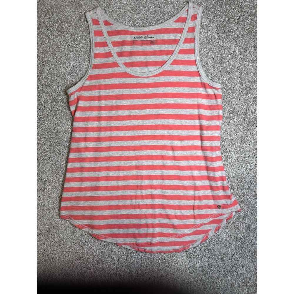 Eddie Bauer Womens Medium Pink Gray Striped Tank Top Sleeveless Scoop Neck